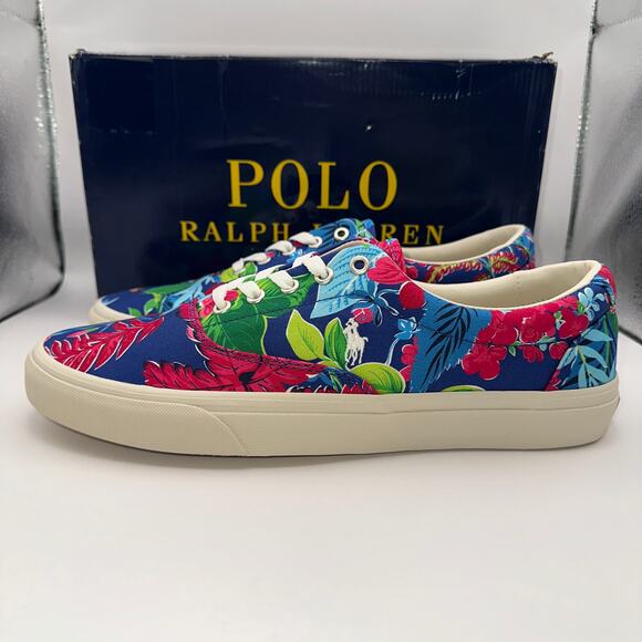 Polo Ralph Laurent Mens sz 13 D Keaton Pony Low top Laced Sneaker Floral Canvas